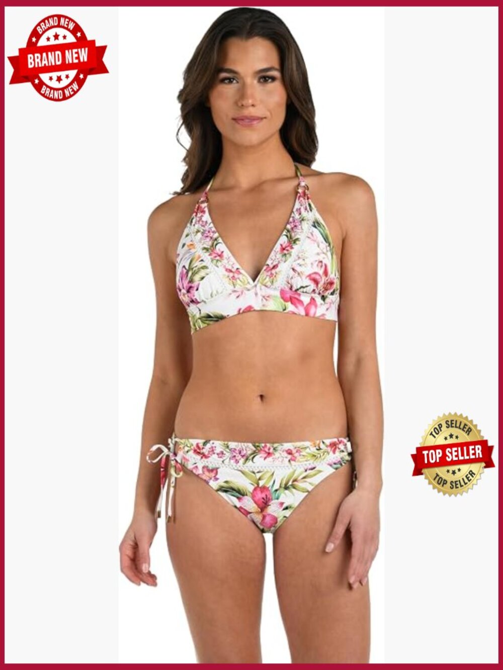Halter Bikini Swimsuit Top - Triangle, Adjustable Straps, Removable Cups